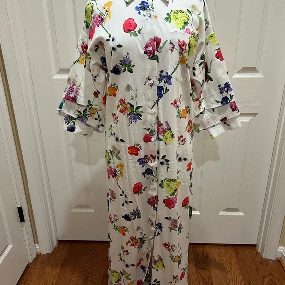 Alice + Olivia Floral Maxi Shirt Dress w/tie - Picture 9 of 13